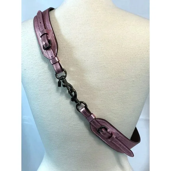 Coach Metallic Blush Pebble Leather Novelty Strap New Guitar Handbag Adjustable - Picture 10 of 12